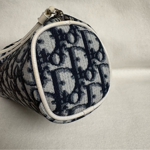 VTG CHRISTIAN DIOR Blue Trotter Canvas Barrel Wristlet Zipper Pouch - Picture 8 of 15